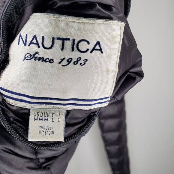 Nautica Packable Down Puffer Jacket Women Medium Reversible Hood Zip Red Black - Picture 4 of 8